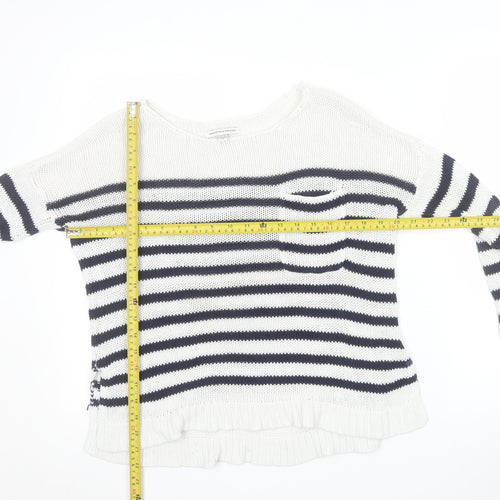 American Eagle Outfitters Women's White Striped Cotton Pullover Jumper Size S