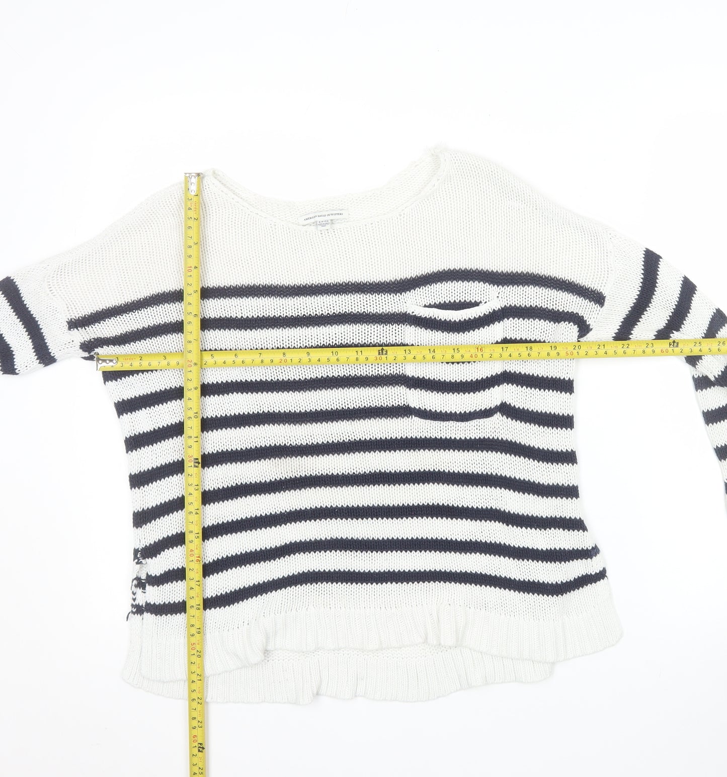 American Eagle Outfitters Women's White Striped Cotton Pullover Jumper Size S