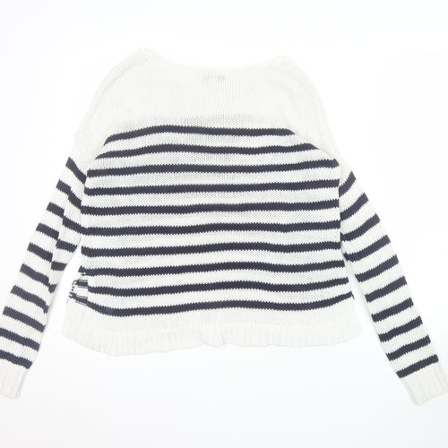 American Eagle Outfitters Women's White Striped Cotton Pullover Jumper Size S