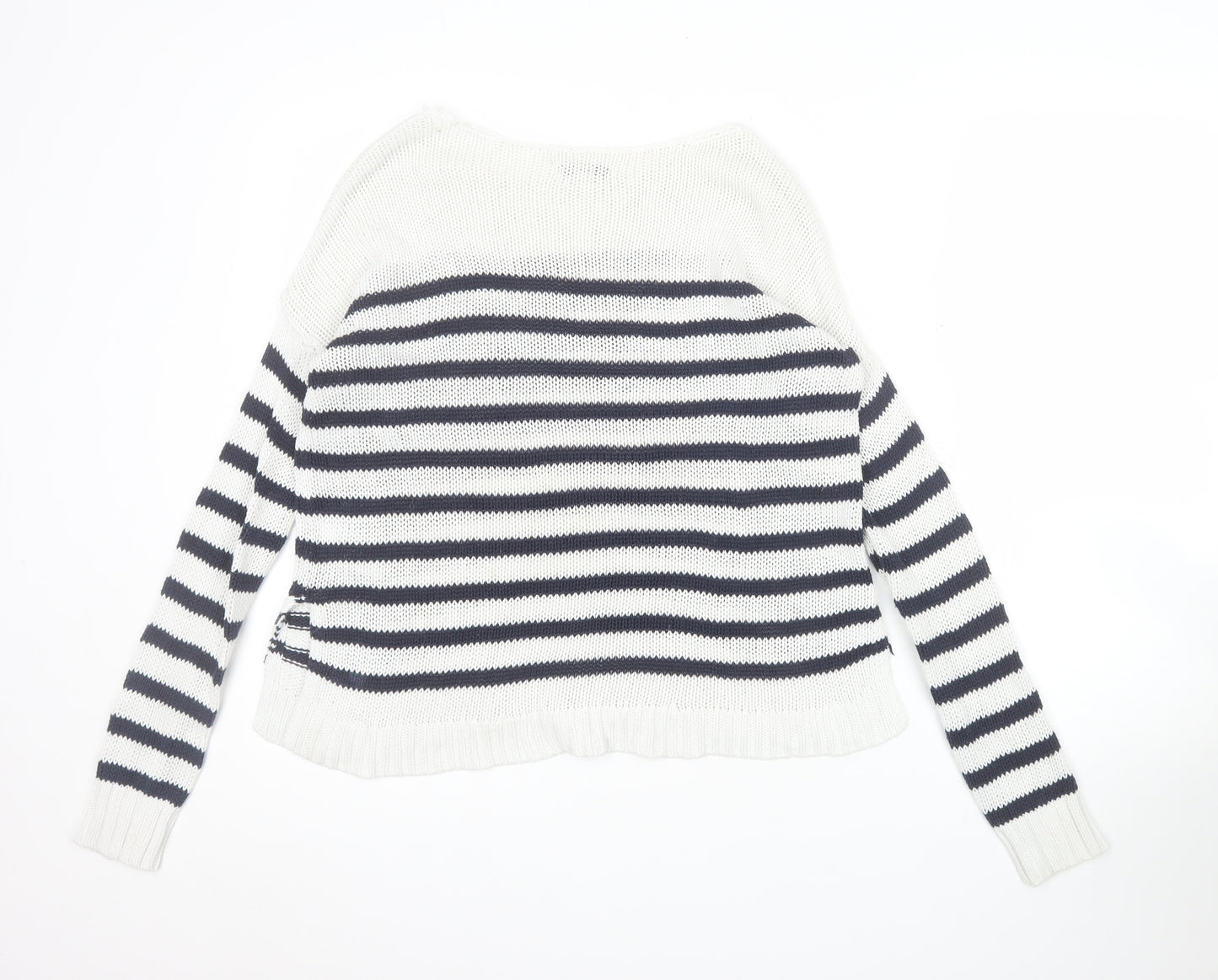American Eagle Outfitters Women's White Striped Cotton Pullover Jumper Size S