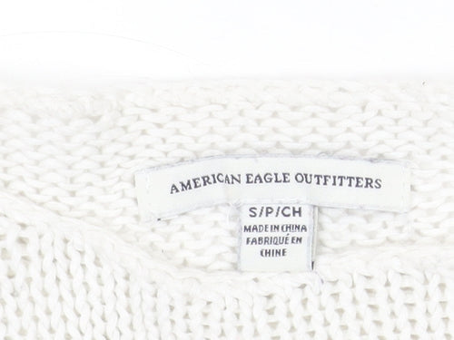 American Eagle Outfitters Women's White Striped Cotton Pullover Jumper Size S