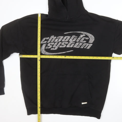 FSBN Womens Black Relaxed Fit Pullover Hoodie Size L Chaotic System Logo