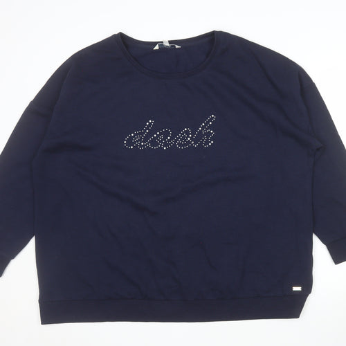 Dash Women Navy Blue Rhinestone Logo Pullover Sweatshirt Size 22