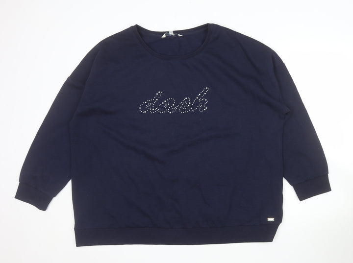 Dash Women Navy Blue Rhinestone Logo Pullover Sweatshirt Size 22