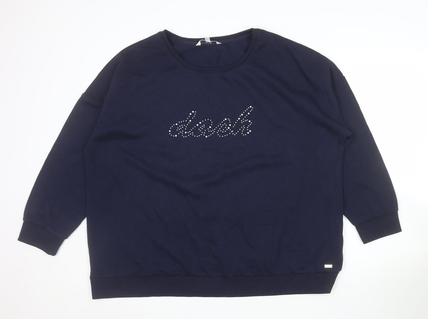 Dash Women Navy Blue Rhinestone Logo Pullover Sweatshirt Size 22