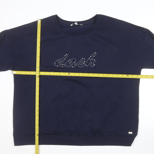 Dash Women Navy Blue Rhinestone Logo Pullover Sweatshirt Size 22