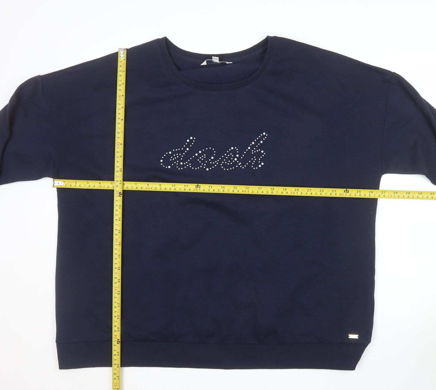 Dash Women Navy Blue Rhinestone Logo Pullover Sweatshirt Size 22