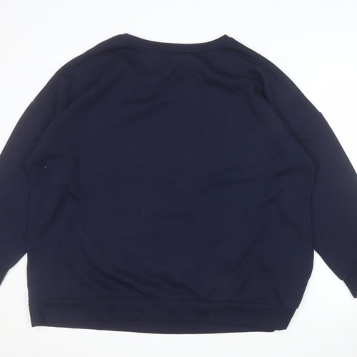 Dash Women Navy Blue Rhinestone Logo Pullover Sweatshirt Size 22