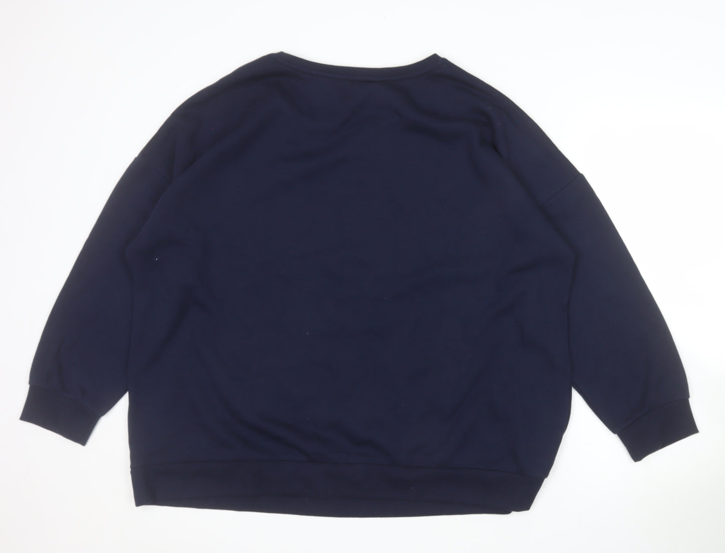 Dash Women Navy Blue Rhinestone Logo Pullover Sweatshirt Size 22