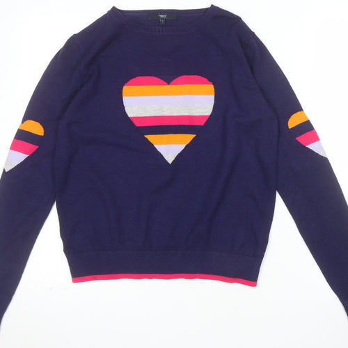 Next Womens Blue Heart Stripe Crew Neck Knit Jumper Size S