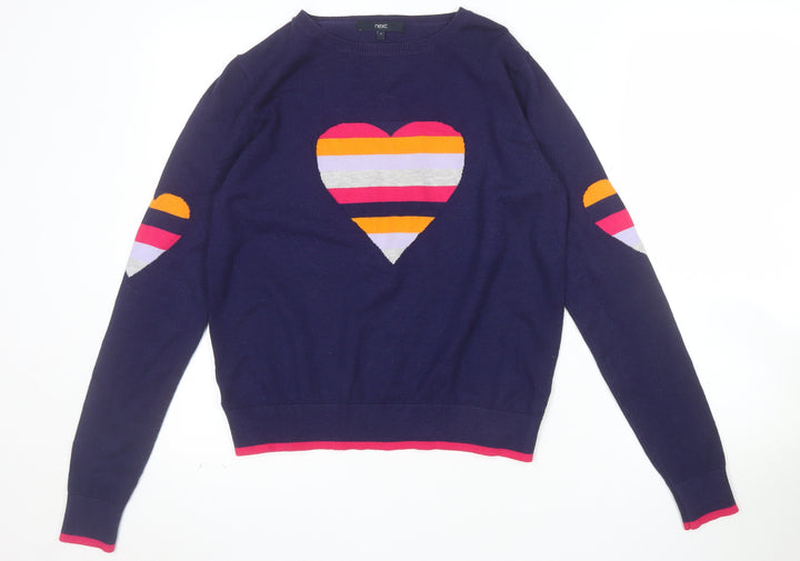 Next Womens Blue Heart Stripe Crew Neck Knit Jumper Size S