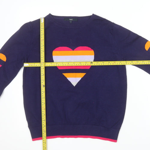 Next Womens Blue Heart Stripe Crew Neck Knit Jumper Size S