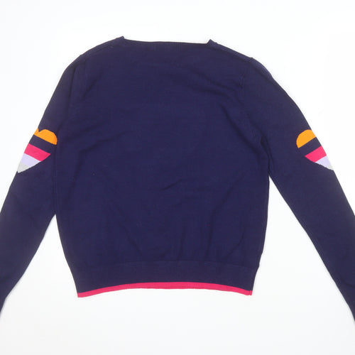 Next Womens Blue Heart Stripe Crew Neck Knit Jumper Size S