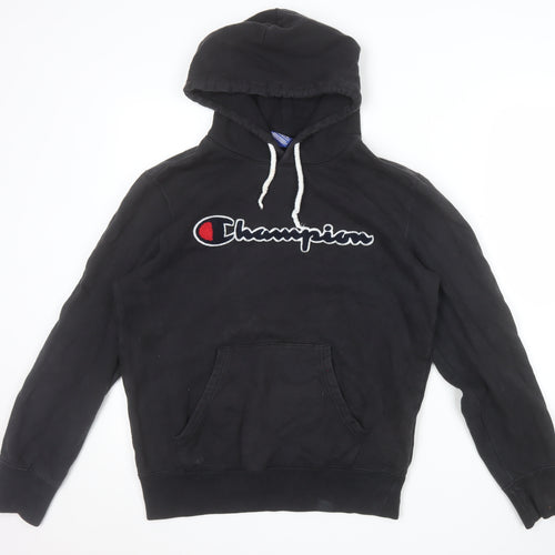 Champion Men's Black Pullover Hoodie Medium Cotton Logo Fleece