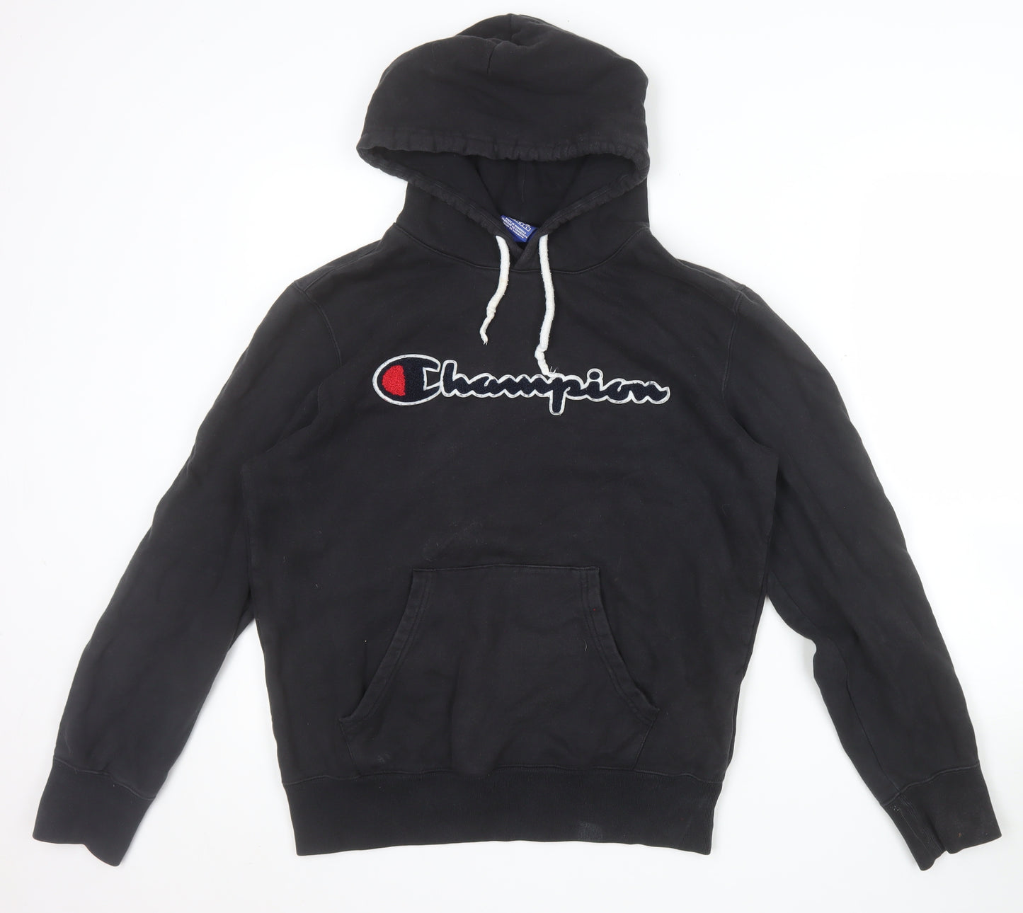 Champion Men's Black Pullover Hoodie Medium Cotton Logo Fleece