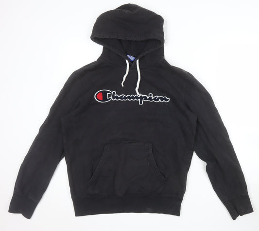 Champion Men's Black Pullover Hoodie Medium Cotton Logo Fleece