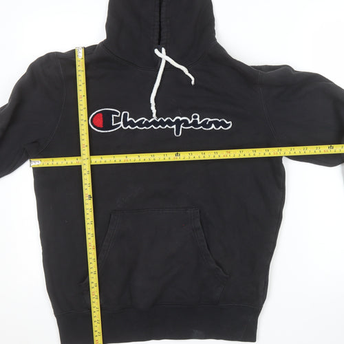 Champion Men's Black Pullover Hoodie Medium Cotton Logo Fleece