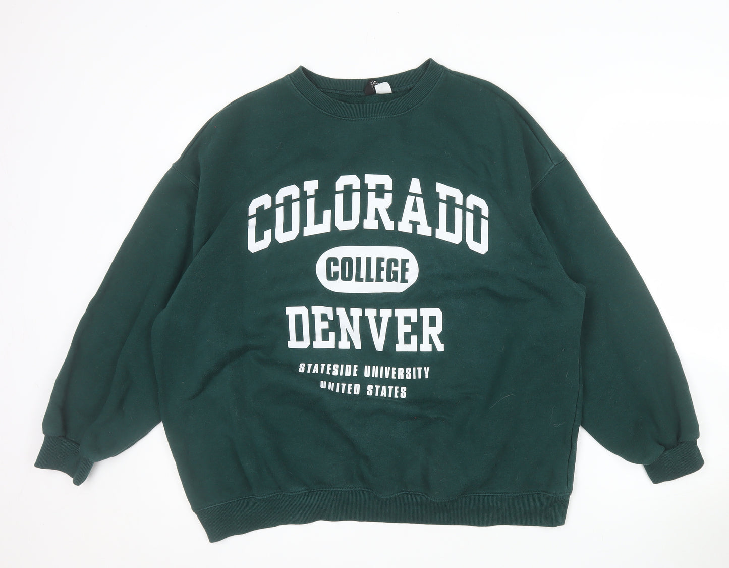 H&M Divided Men's Green College Logo Pullover Sweatshirt L