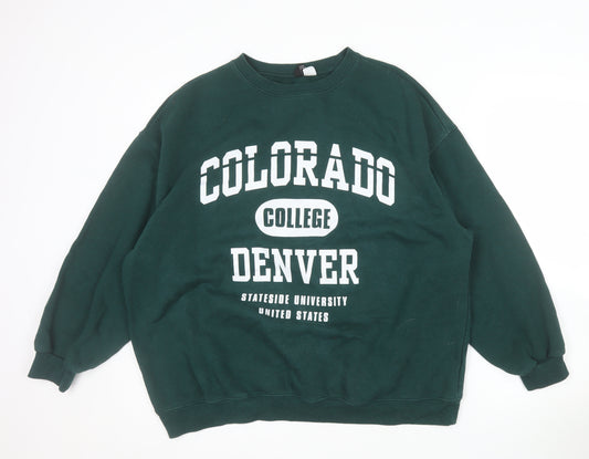 H&M Divided Men's Green College Logo Pullover Sweatshirt L