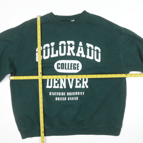 H&M Divided Men's Green College Logo Pullover Sweatshirt L