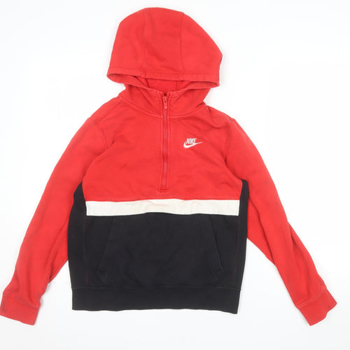 Nike Boys Red Black Colourblock Half Zip Hoodie Size 158cm Standard Fit