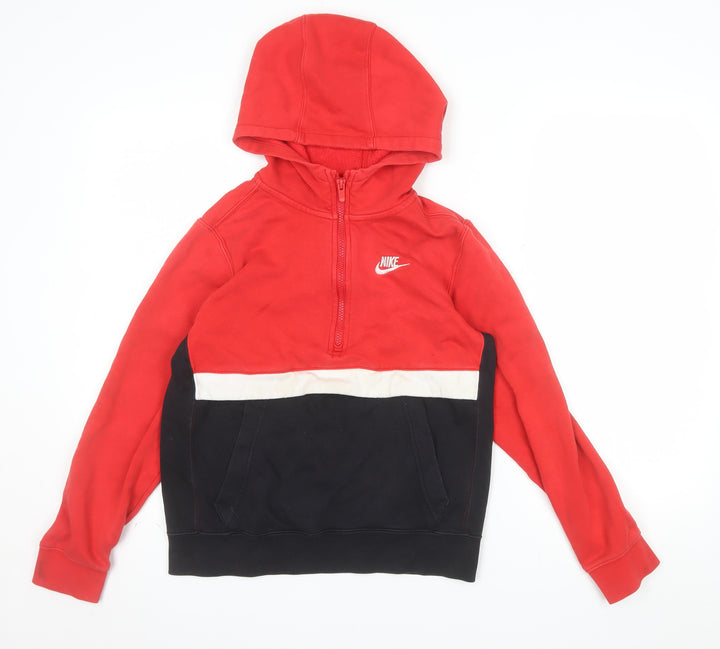 Nike Boys Red Black Colourblock Half Zip Hoodie Size 158cm Standard Fit