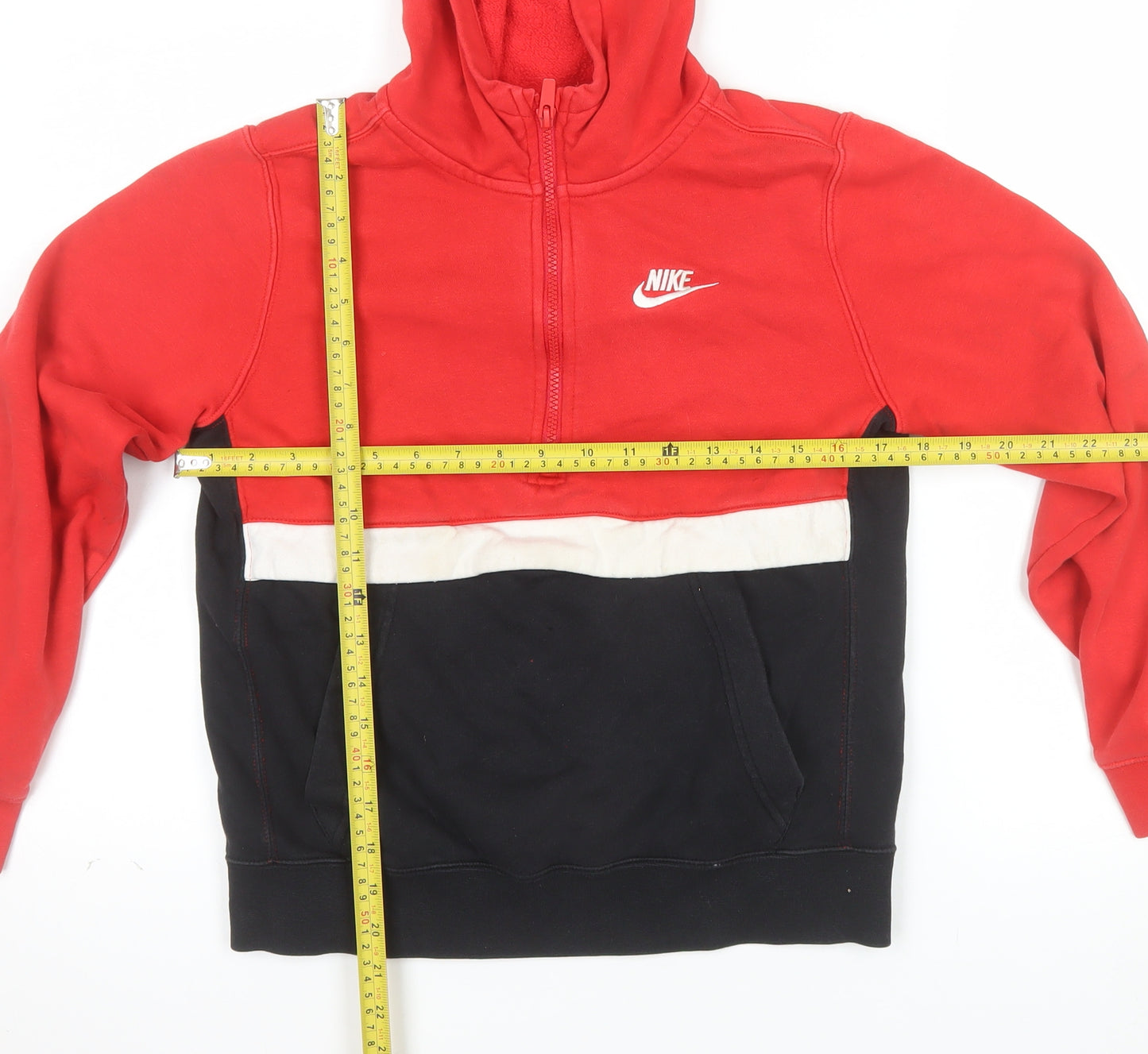 Nike Boys Red Black Colourblock Half Zip Hoodie Size 158cm Standard Fit
