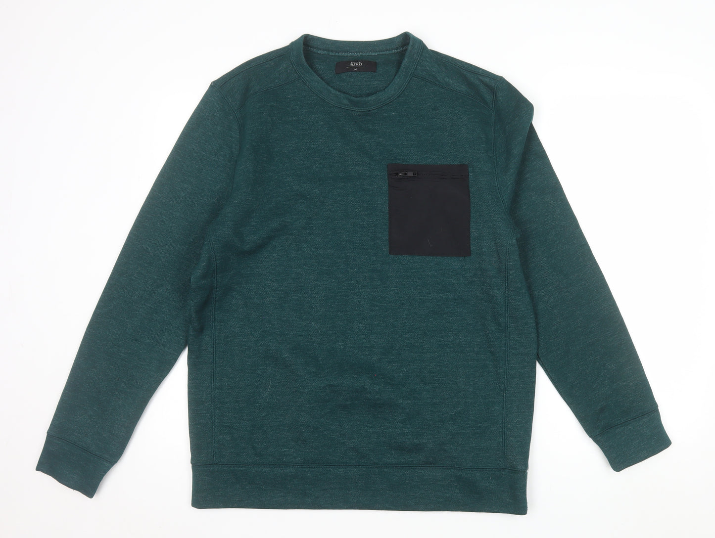 AW85 Men's Green Crew Neck Pullover Sweatshirt Size M with Zip Pocket
