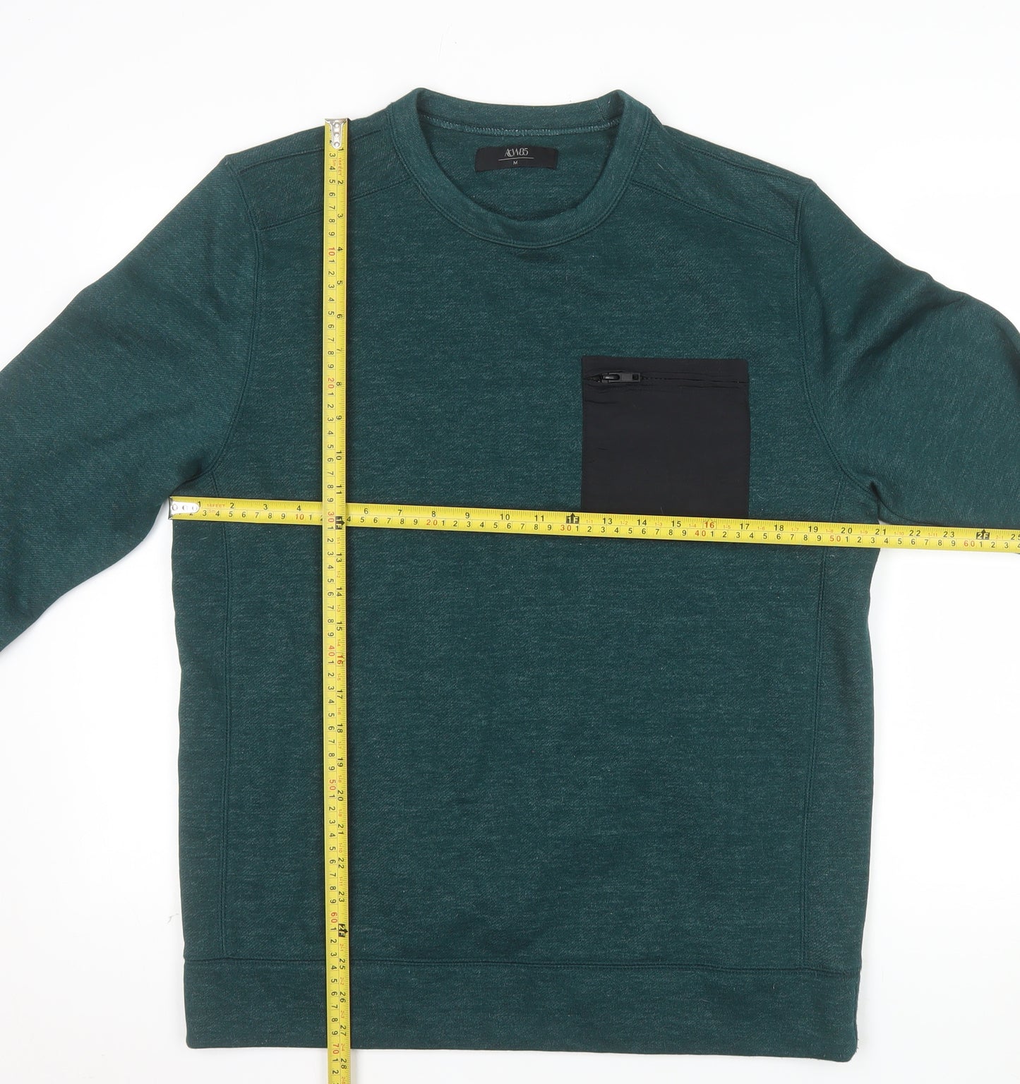 AW85 Men's Green Crew Neck Pullover Sweatshirt Size M with Zip Pocket