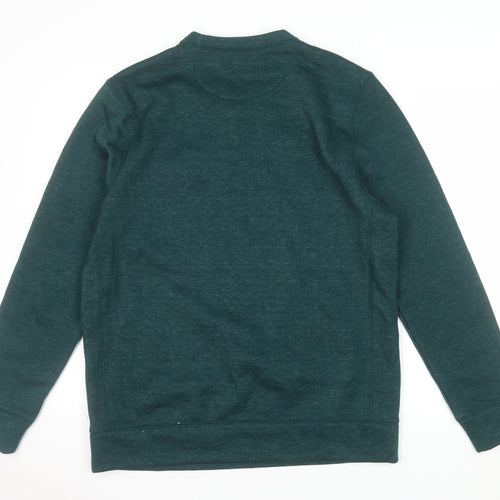 AW85 Men's Green Crew Neck Pullover Sweatshirt Size M with Zip Pocket