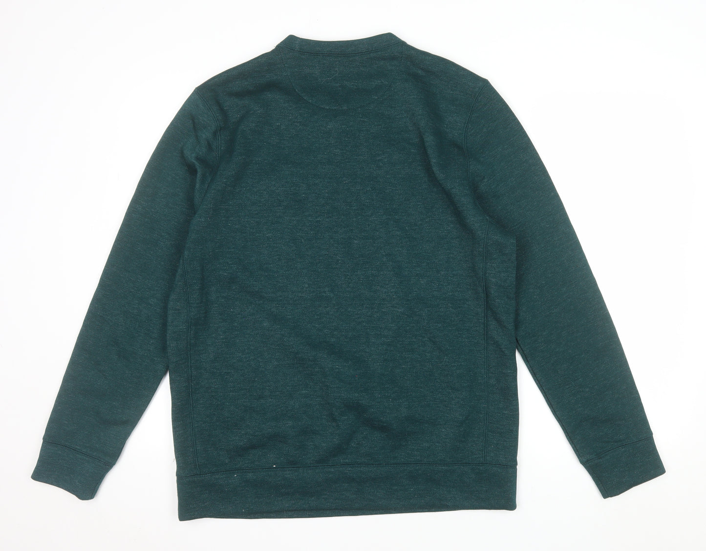 AW85 Men's Green Crew Neck Pullover Sweatshirt Size M with Zip Pocket