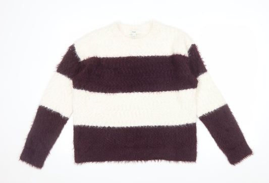 Marks and Spencer Womens Cream Burgundy Striped Knit Jumper Size M