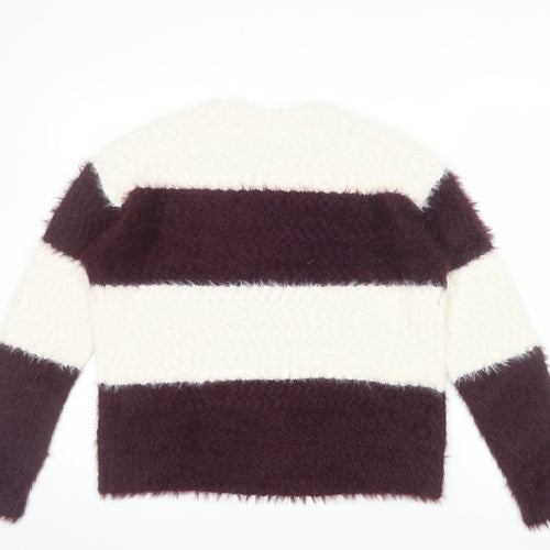 Marks and Spencer Womens Cream Burgundy Striped Knit Jumper Size M