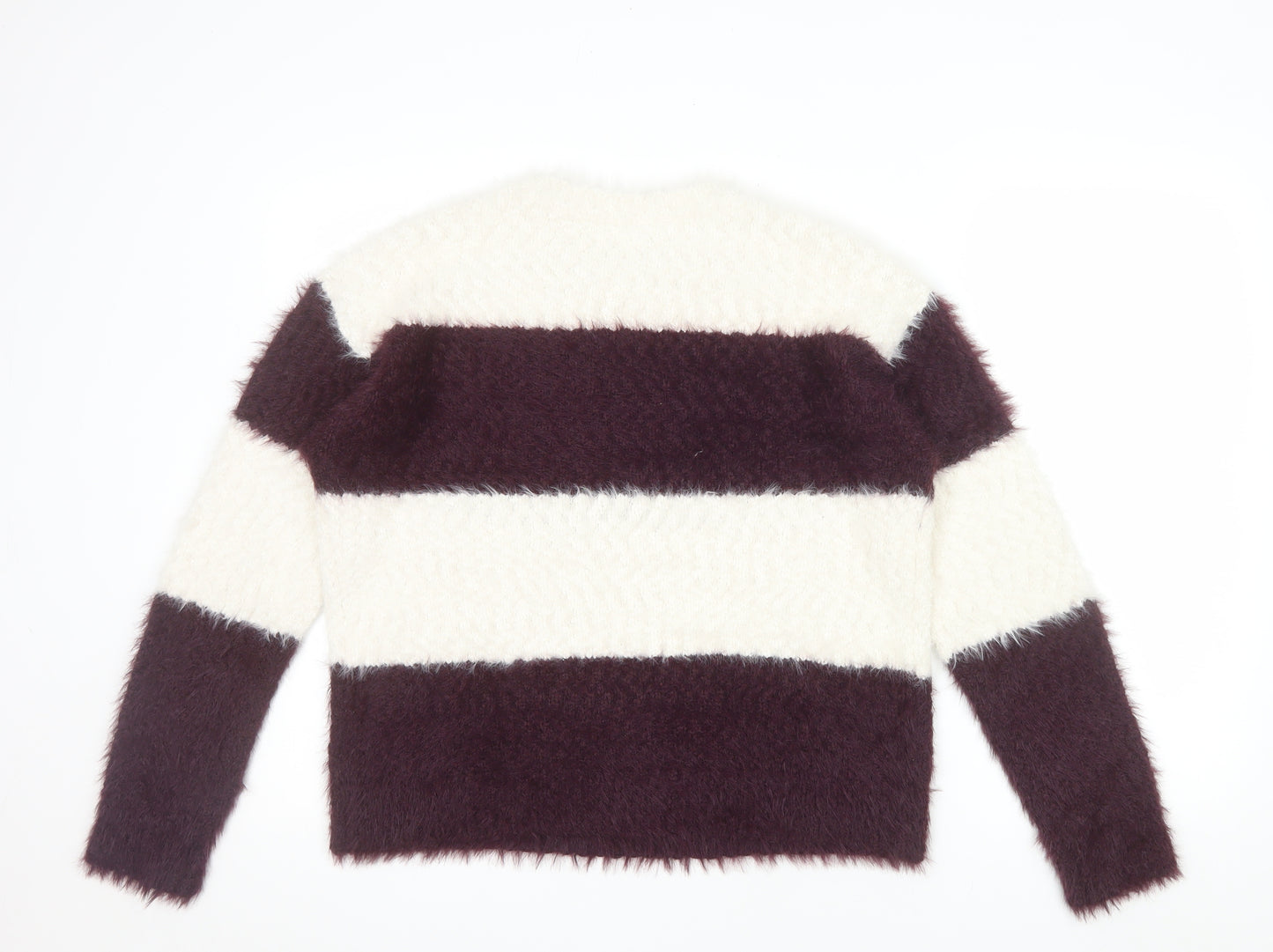 Marks and Spencer Womens Cream Burgundy Striped Knit Jumper Size M