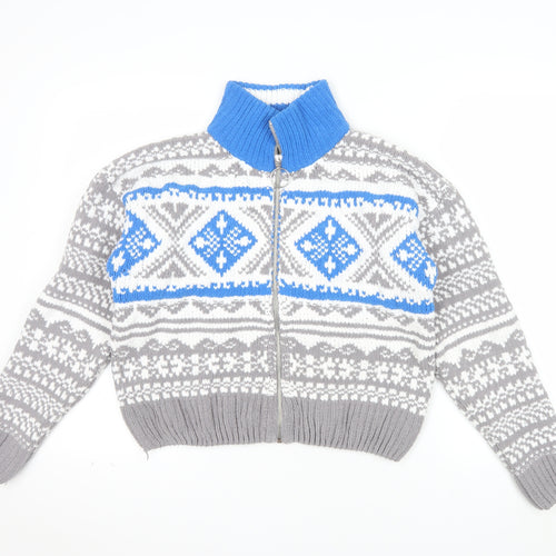 Urban Outfitters Women’s Grey Fair Isle Full Zip Jumper Size S