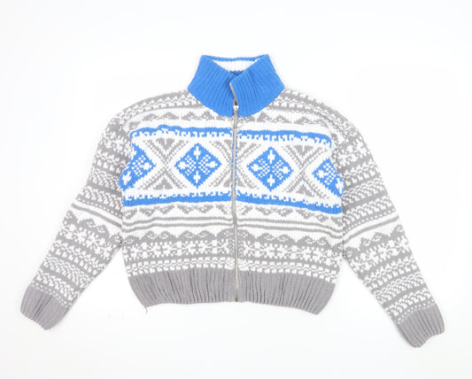 Urban Outfitters Women’s Grey Fair Isle Full Zip Jumper Size S