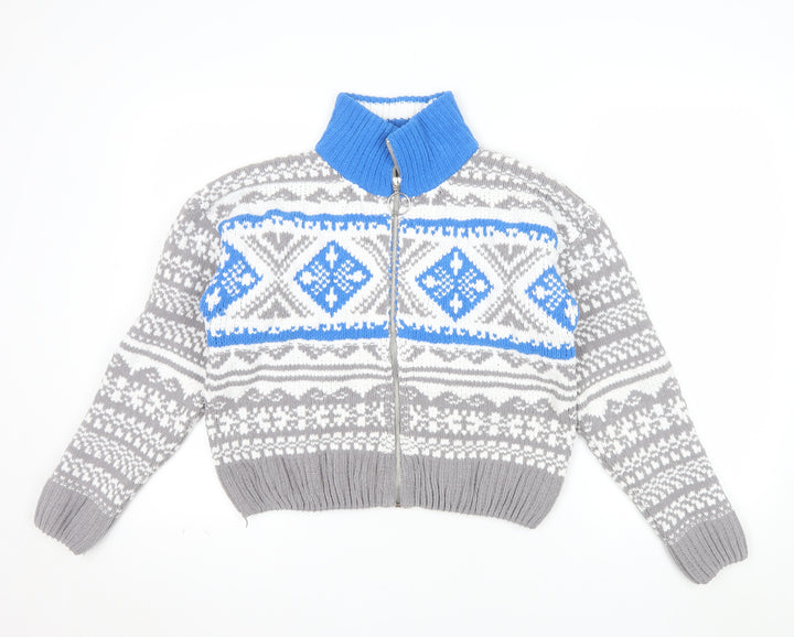 Urban Outfitters Women’s Grey Fair Isle Full Zip Jumper Size S