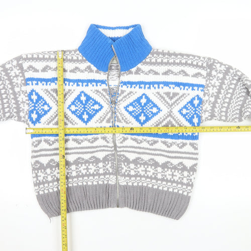 Urban Outfitters Women’s Grey Fair Isle Full Zip Jumper Size S