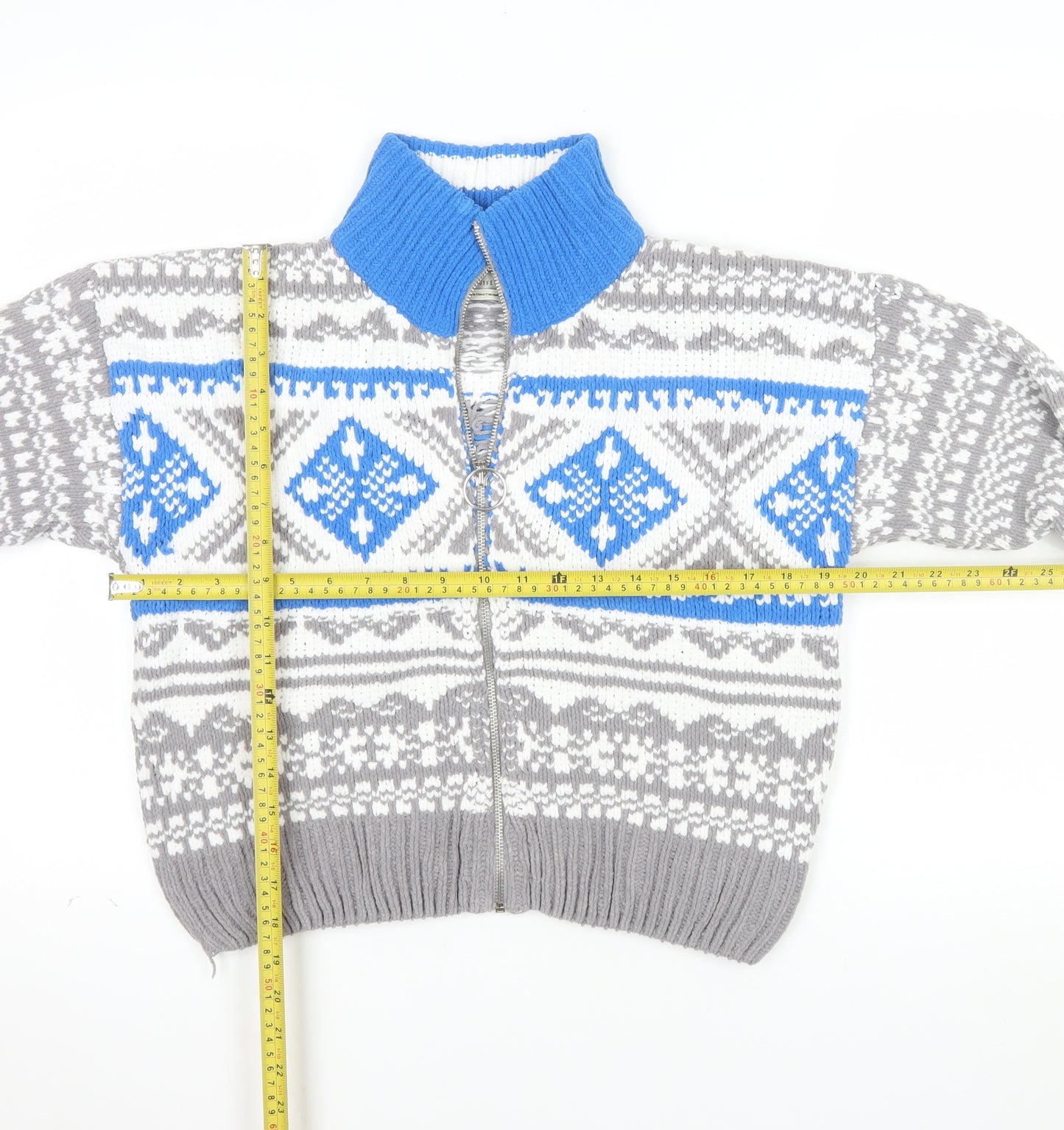 Urban Outfitters Women’s Grey Fair Isle Full Zip Jumper Size S
