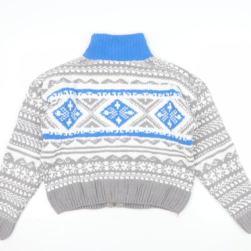 Urban Outfitters Women’s Grey Fair Isle Full Zip Jumper Size S
