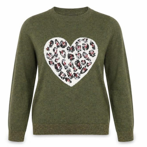 Next Women Green Heart Animal Print Sequin Jumper Size S