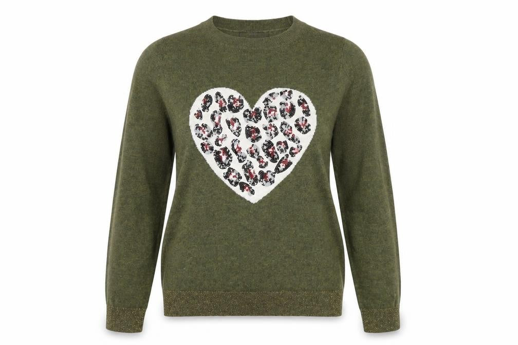 Next Women Green Heart Animal Print Sequin Jumper Size S