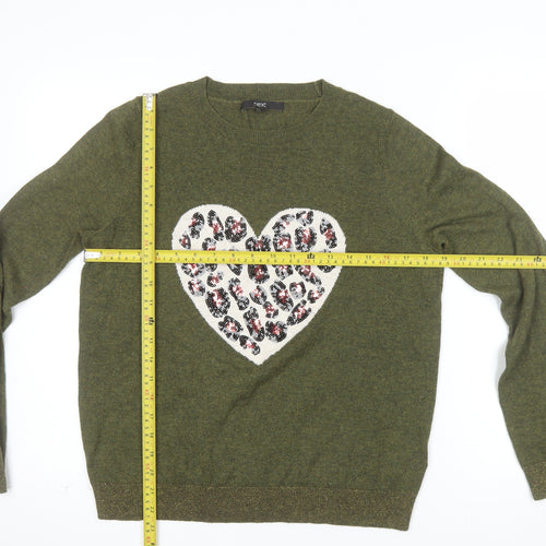 Next Women Green Heart Animal Print Sequin Jumper Size S