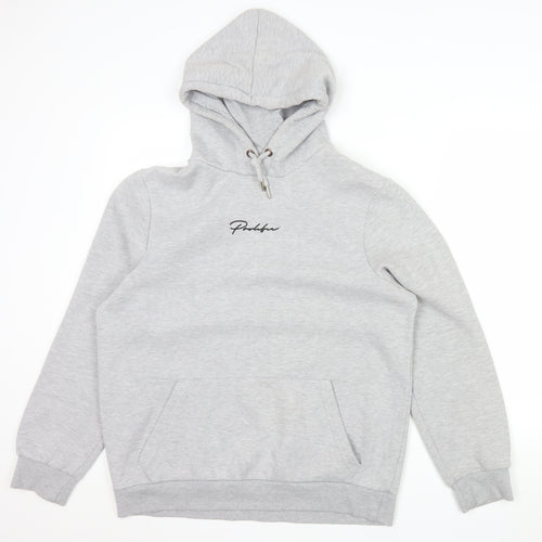 River Island Men's Grey Pullover Hoodie L Logo Fleece