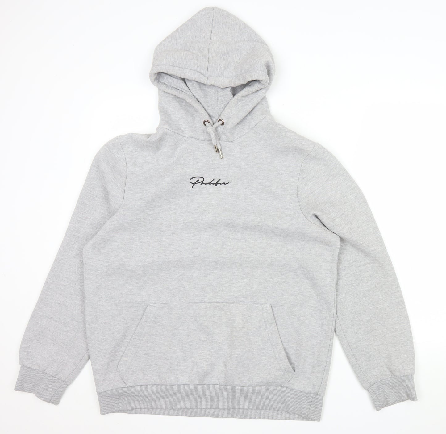 River Island Men's Grey Pullover Hoodie L Logo Fleece