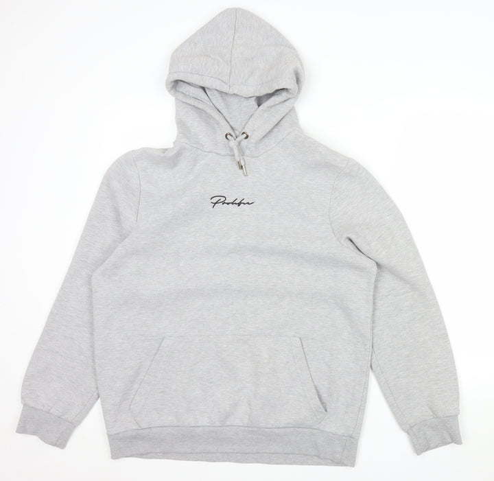 River Island Men's Grey Pullover Hoodie L Logo Fleece