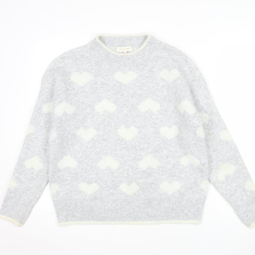 Bluoltre Women's Grey Heart Knit Crew Neck Pullover Jumper Size S