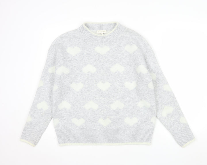 Bluoltre Women's Grey Heart Knit Crew Neck Pullover Jumper Size S