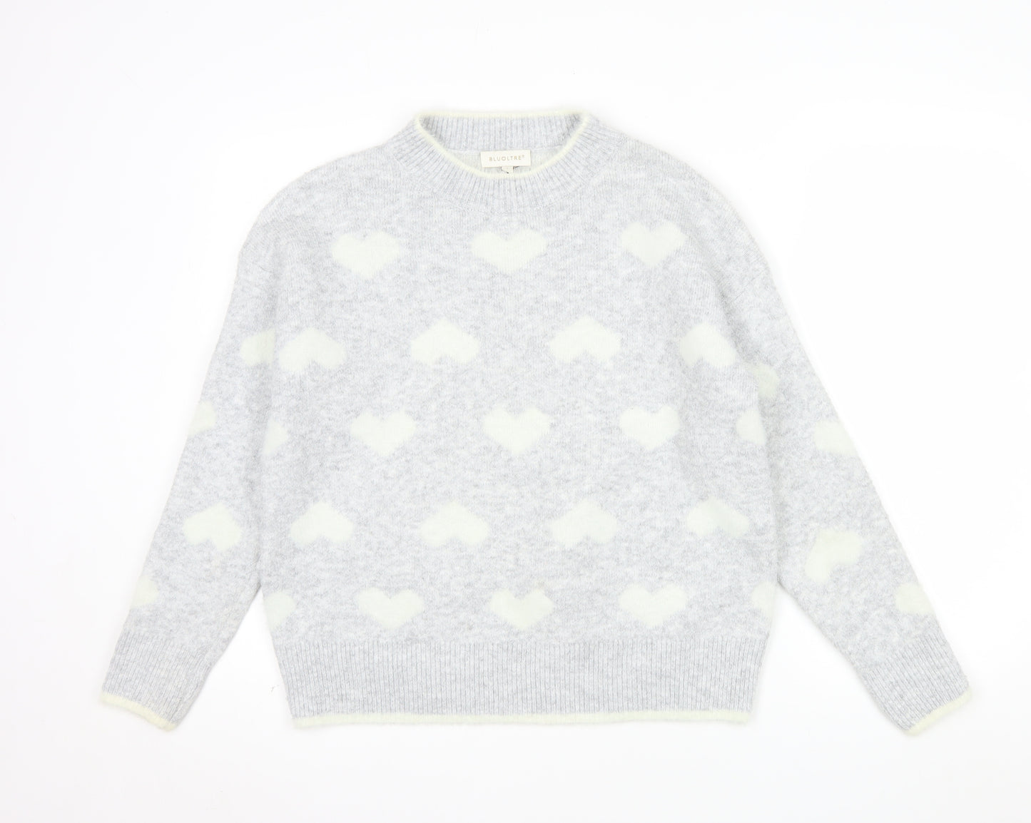 Bluoltre Women's Grey Heart Knit Crew Neck Pullover Jumper Size S