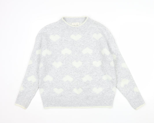 Bluoltre Women's Grey Heart Knit Crew Neck Pullover Jumper Size S
